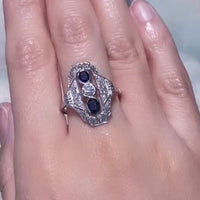 Art Deco saffier en diamanten ring in platina