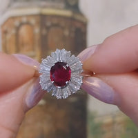 Baguette diamant en robijnen ring van witgoud