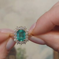 Emerald and diamond ring in 18 carat gold