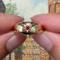 Zigeunerstijl ring met robijn en diamant uit 1919