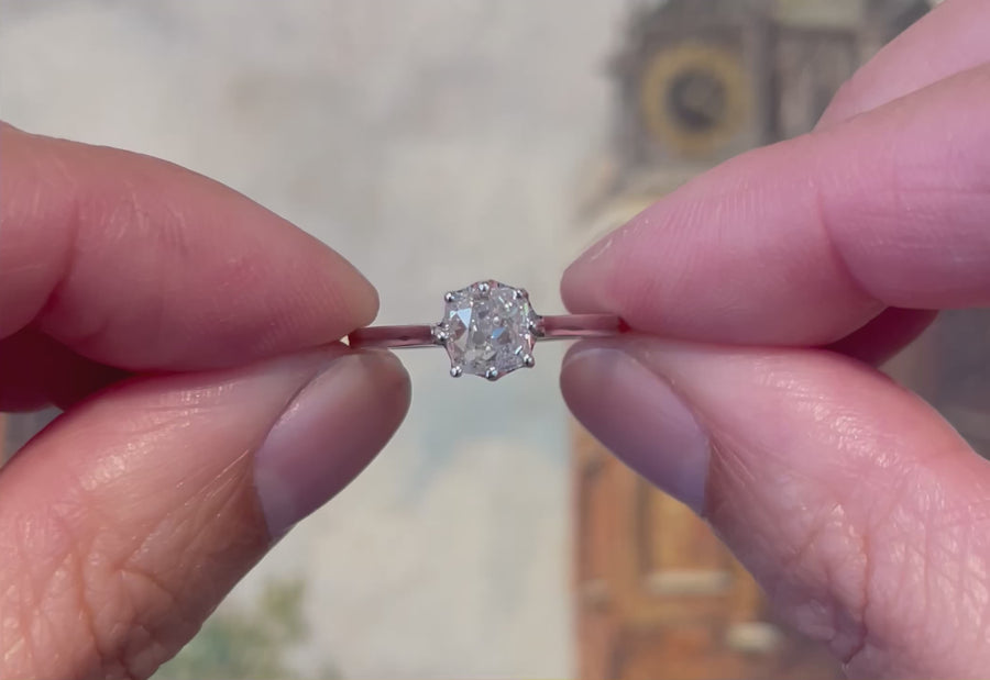 Old mine cut diamond solitaire ring