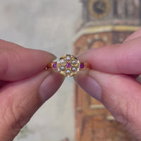 Victoriaanse ring met robijn en zaadparels uit 1878