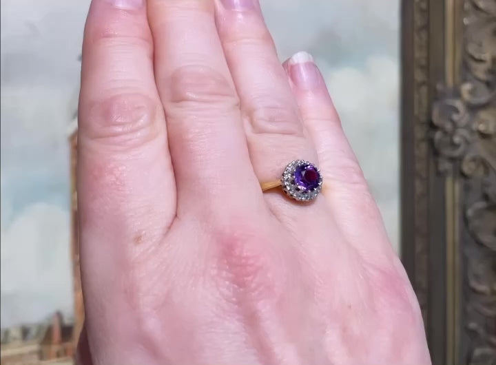 Amethyst and diamond ring in 18 carat gold