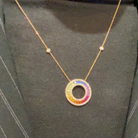 Multi colored carre cut sapphire and diamond pendant