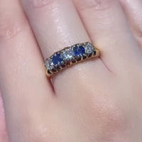 Saffier en oud geslepen diamanten ring uit 1896
