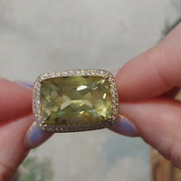 18 carat gold lemon quartz and diamond ring