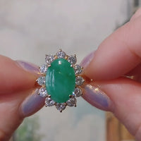 18 carat diamond and jade cluster ring