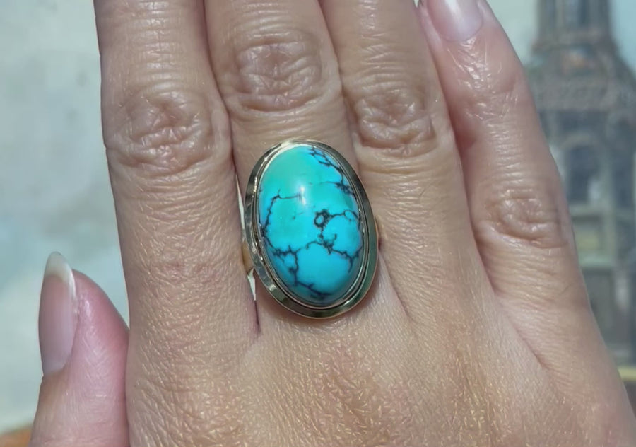 Cabochon turquoise ring in 14 karaats goud