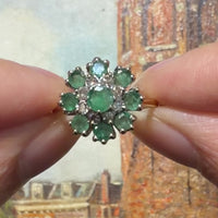 Vintage emerald and diamond cluster ring