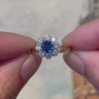 Sapphire and diamond cluster ring in 18 carat gold