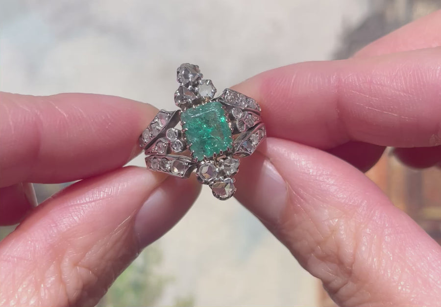 Antique emerald and rose diamond ring