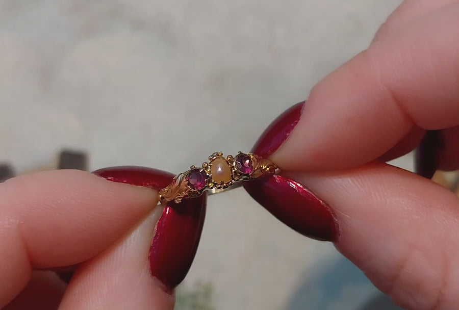 Victorian 18 carat garnet and pearl ring