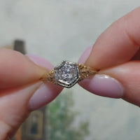 Vintage white sapphire yellow and white gold ring