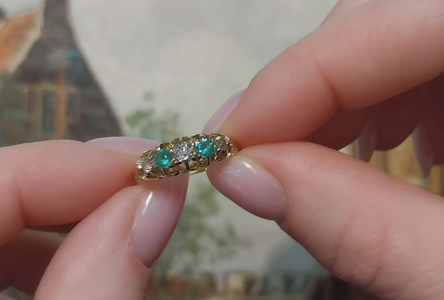 Edwardian period 18 carat emerald and old cut diamond ring