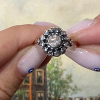 Rose diamond cluster ring in silver and gold