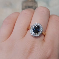 Sapphire and diamond ring in white and yellow gold