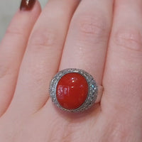 18 carat white gold cabochon ring with diamonds