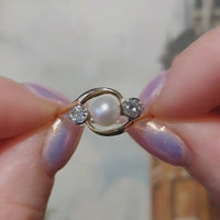 Vintage pearl and brilliant cut diamond ring