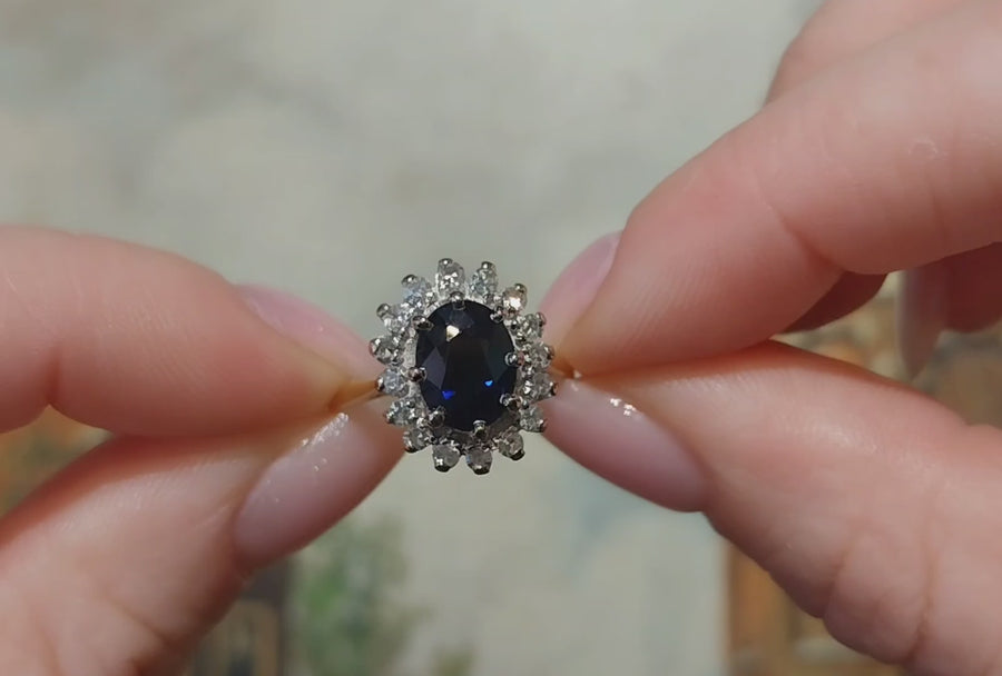 Vintage sapphire and diamond cluster ring