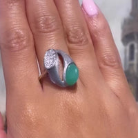 White gold ring with chrysoprase and diamonds