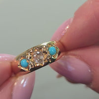Victorian old cut diamond and turquoise gypsy ring