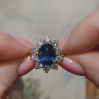 Vintage saffier en diamanten cluster ring