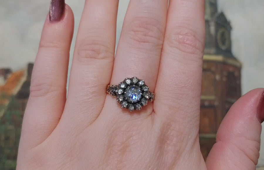 Vintage rose diamond ring in silver and gold