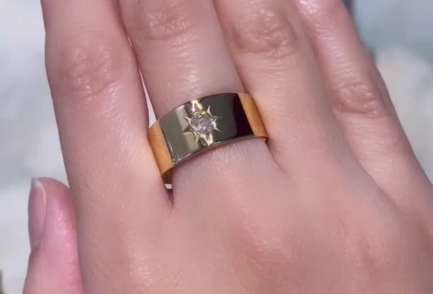 18 carat gold band with an old mine cut diamond from 1918