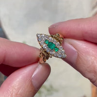 Emerald and diamond marquise ring from 1890