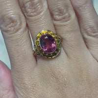 Vintage roze toermalijn ring in 14 karaats goud