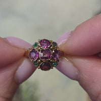 Victorian garnet and emerald cluster ring