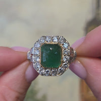 Vintage cabochon emerald and diamond ring in 18 carat gold