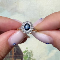 Vintage sapphire and rose diamond ring in 18 carat gold and platinum