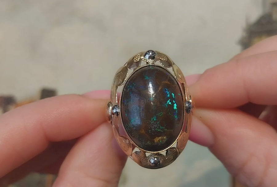 Boulder opal ring in 14 carat gold