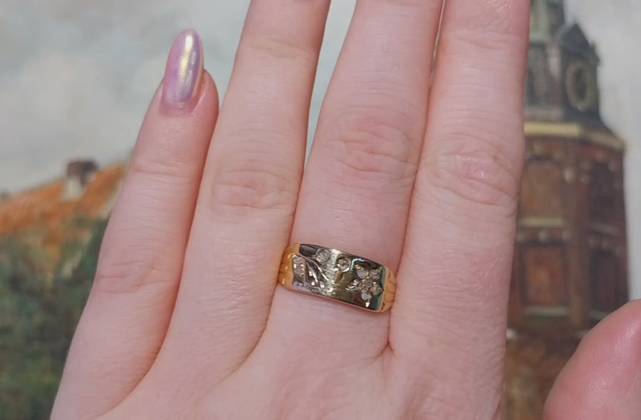 Edwardiaanse roos geslepen diamanten bloemen ring uit 1911