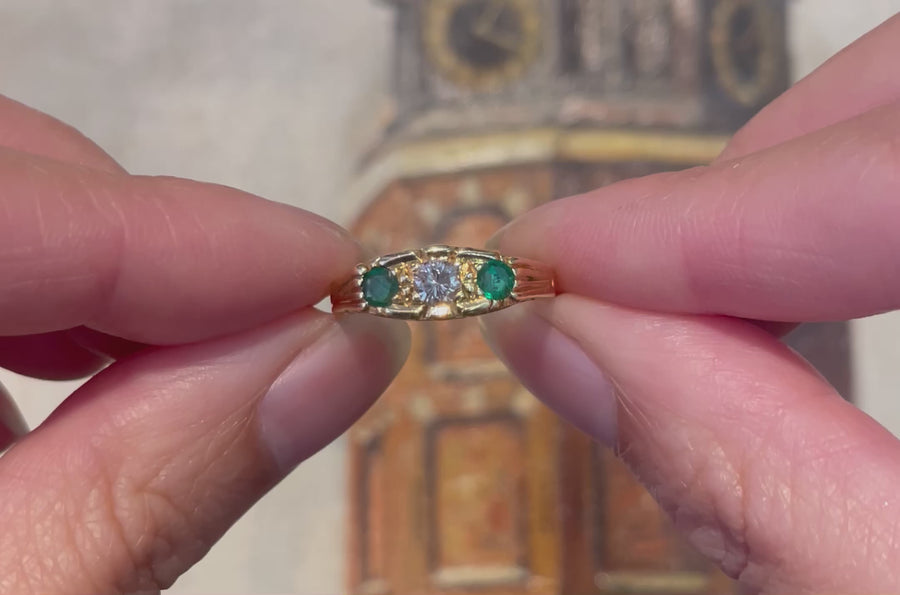 Vintage emerald and diamond ring in 18 carat gold