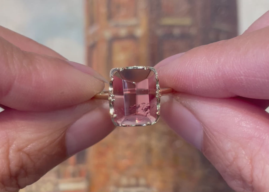Facet geslepen toermalijn ring van 14 karaat goud