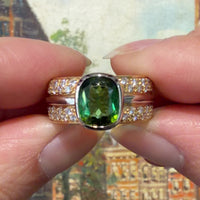 Chrome diopside and diamond ring in 18 carat gold