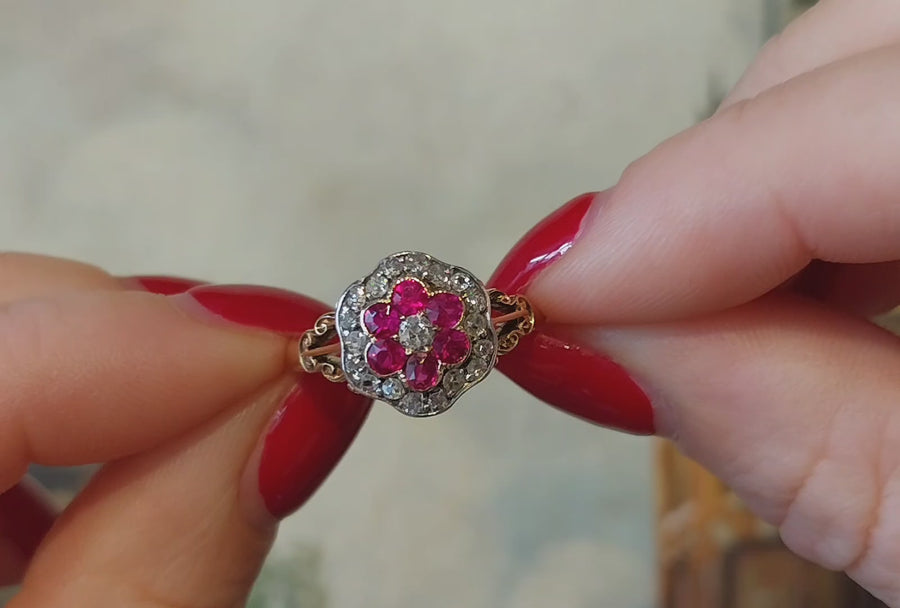 Edwardian old European cut diamond and ruby ring