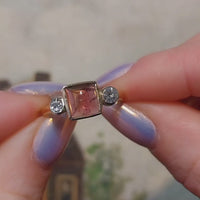 Vintage three stone tourmaline and diamond ring