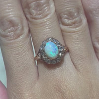 Cabochon opal and rose diamond ring