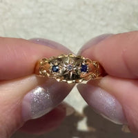 Edwardian sapphire and rose diamond gypsy ring from 1907