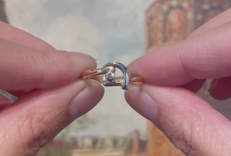 18 karaat wit en geelgouden diamanten ring