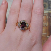 Baguette cut diamond ring with garnet