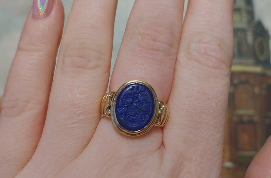 Antique Lapiz intaglio signet ring in 14 carat gold