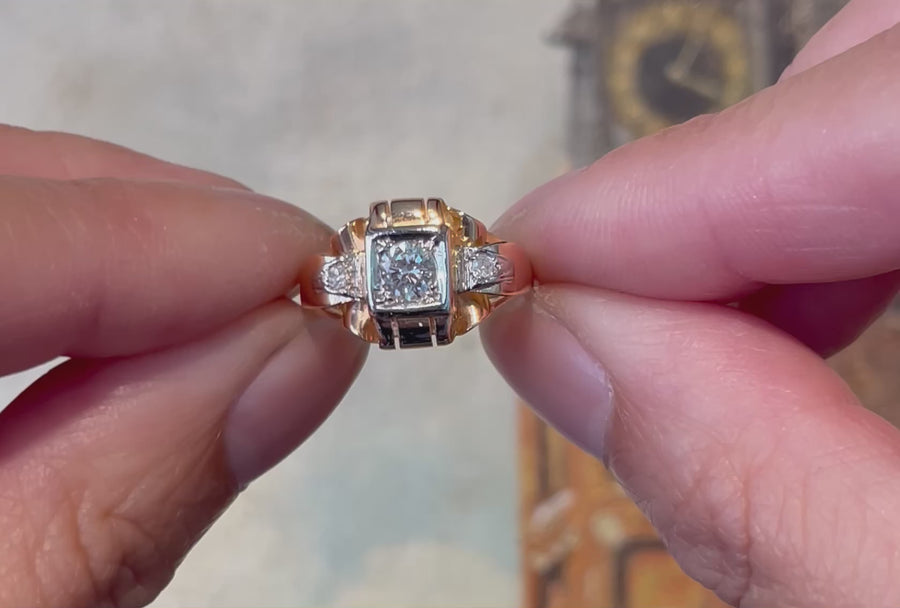 14 carat gold Art Deco ring with diamonds