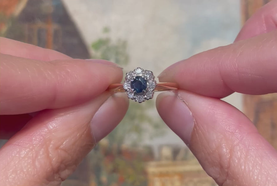 Sapphire and diamond ring in gold and platinum