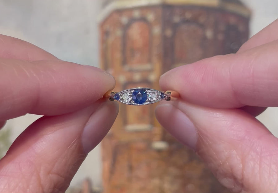 Edwardiaanse ring met saffier en diamant