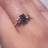 Sapphire and diamond three stone ring in 18 carat gold