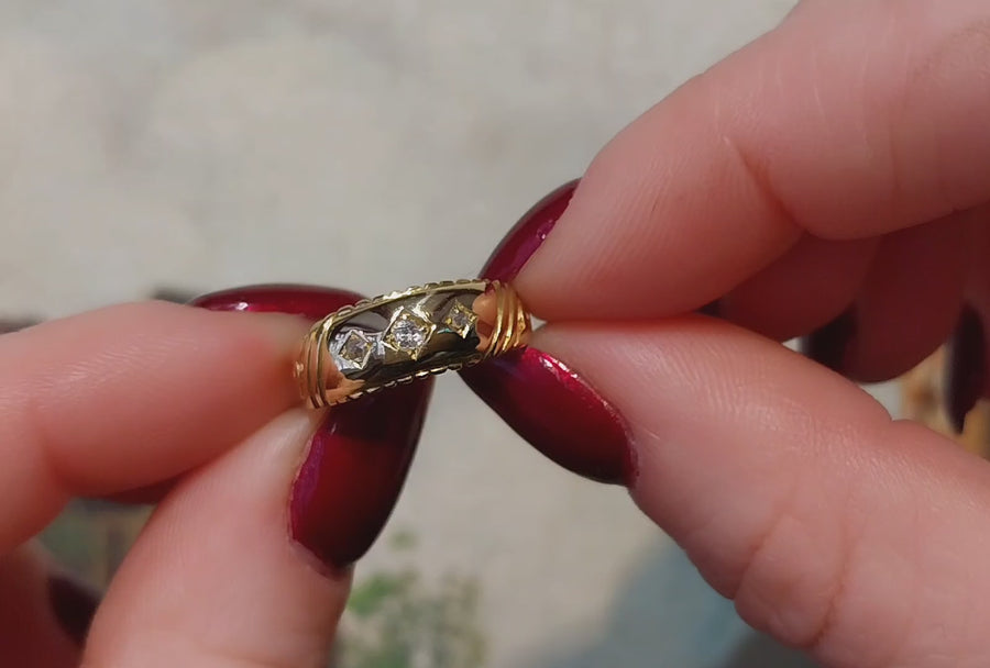 Victorian three stone diamond ring from 1896